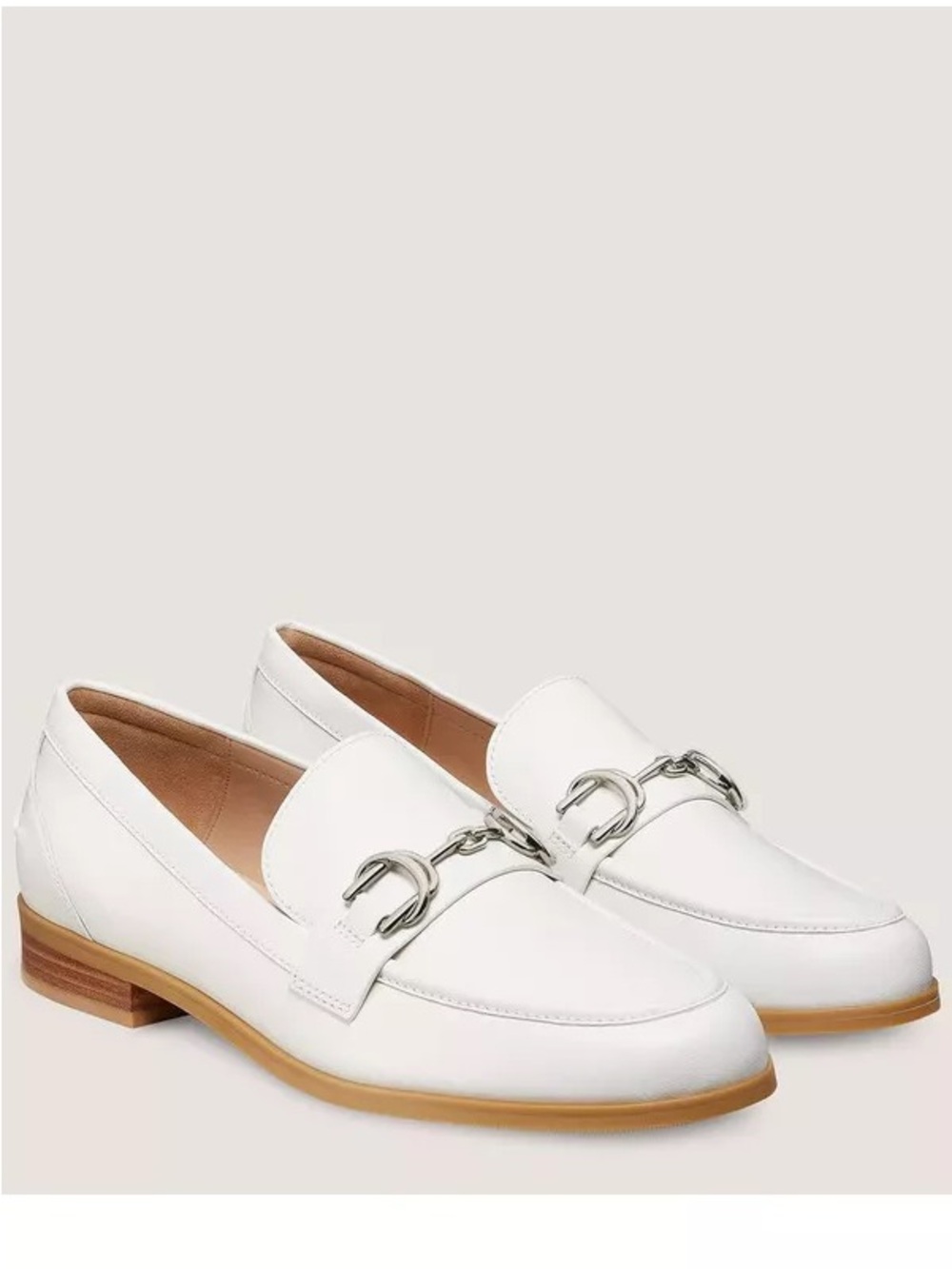 White Leather Loafer with Silver Bit Accent